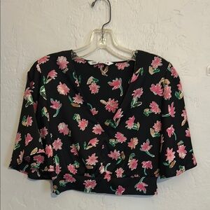 Zara Black and Pink Floral Blouse